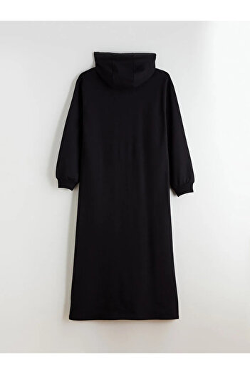 LC Waikiki LCW Modest Siyah Kapüşonlu Sweat Elbise