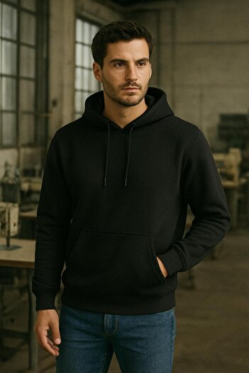 Ars Magic Box Hooded Unisex Basic Relax Hooded 3-Thread Sweatshirt with Ribbing