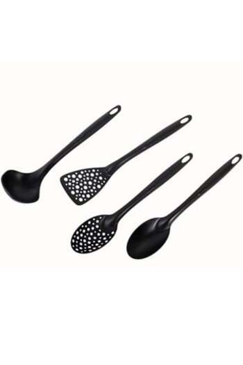 OEM Set for Serving Meals - Black Plastic Utensils, 4 pcs