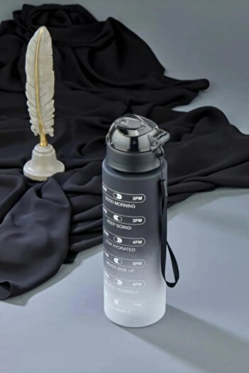 MGEHOME Black Matte Water Bottle with Motivational Writing and Time Scale Portable Water Flask for Sports and Office 800ml