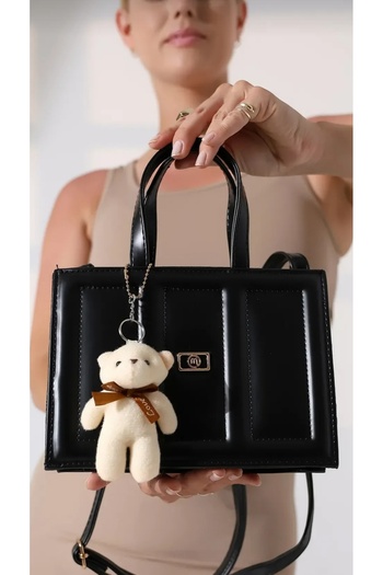themoiss Black Women's Small Box Model Teddy Bear Accessory Crossbody Shoulder and Hand Bag