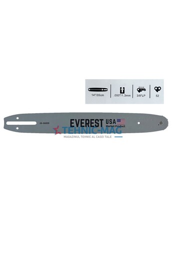 Everest Chainsaw Bar 38 cm, 3/8 Pitch, 1.3 mm - 52 Teeth Chain -