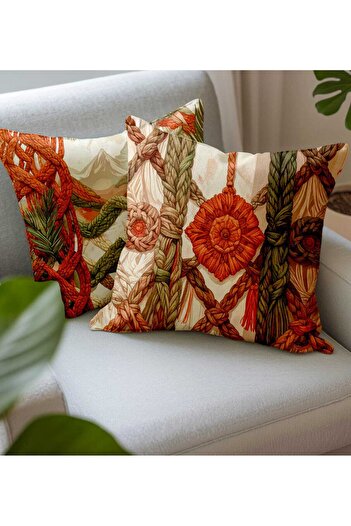 Queen Jera Bohemian Style Macrame Look Modern 2-Piece Decorative Throw Pillow Cover 43 X 43 cm Suede