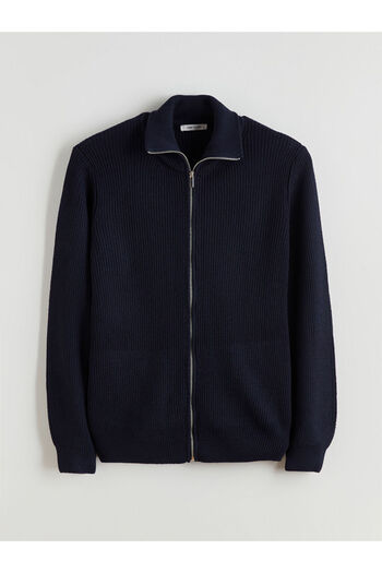 LC Waikiki Navy Blue Standard Fit Stand Collar Men's Knitwear Cardigan
