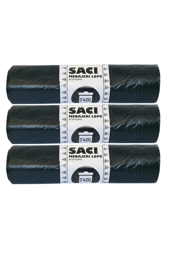 LYOBEST Set of 30 LDPE garbage bags, resistant, economical, black, capacity 240 l, 10 pcs / roll