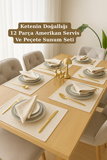 Morlay Linen |   12 Pieces Organic Raw Washed Linen American Dinner and Serving Napkin Tableware Presentation Set