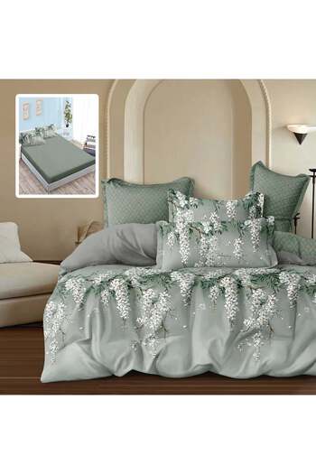 OEM Bed linen, fine cotton, "Estella", with Printed, 6 pieces with cover, fitted sheet