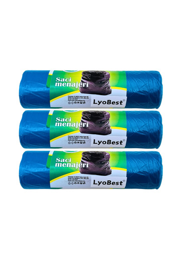 LYOBEST Set of 30 Garbage / Refuse Bags, Capacity 120L, 70X110 cm, 3x 10 pcs/Roll, Blue