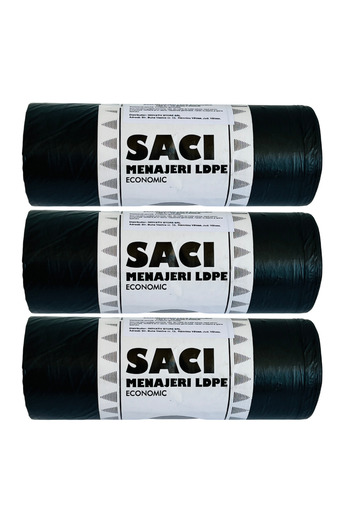 LYOBEST Set of 30 LDPE garbage bags, resistant, economical, black, capacity 120 l, 10 pcs/roll