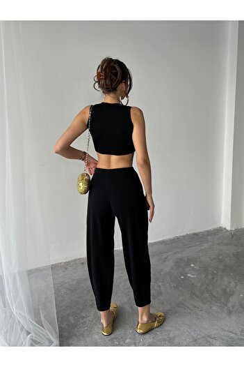 NOA LİNE Black Scuba Crepe Fabric Shalwar Model Balloon Trousers