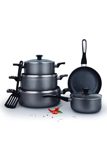 DELICI 10 Piece Granite Coated Cookware Set with White Coating, Premium Non-Stick Aluminum Interior