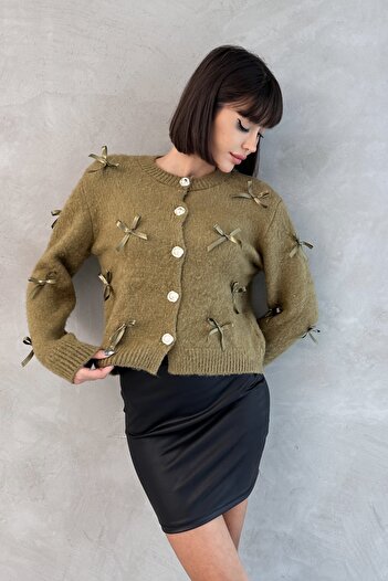 Rabi Shine Women's Ribbed Knit Cardigan with Ribbon Detail