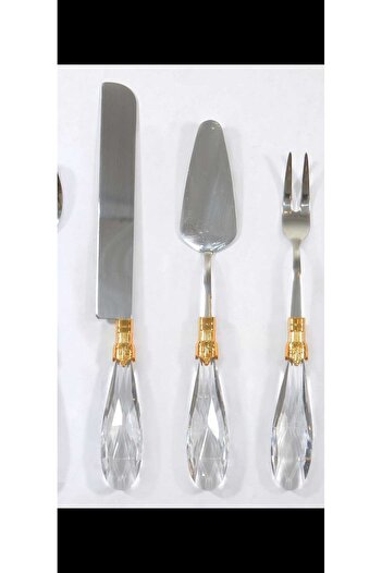 MaviDamla 5 Piece Drop Decor Crystal Handle Serving Set Gold