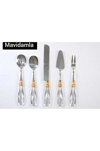 MaviDamla 5 Piece Drop Decor Crystal Handle Serving Set Gold