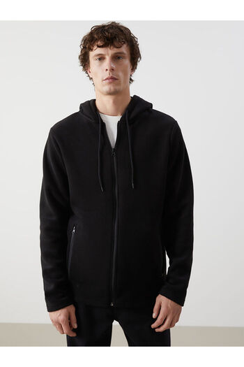 LC Waikiki Lcwaikiki Classic Black Hooded Long Sleeve Fleece Men's Zip-Up Sweatshirt