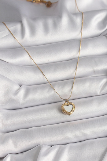 Bernami Special Steel Gold Color Chain Pearlescent Heart Model Women's Necklace Offer!! !