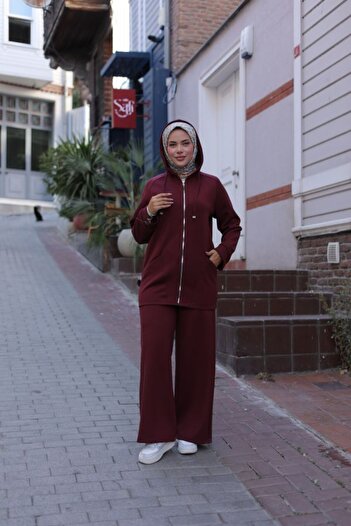 By Pommes Life Women's Oversize Zippered Hooded 2-Piece Set