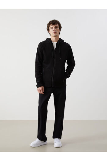 LC Waikiki Lcwaikiki Classic Black Hooded Long Sleeve Fleece Men's Zip-Up Sweatshirt