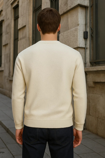 SILVANO Men's Crew Neck Casual Winter Loose Cream Sweatshirt