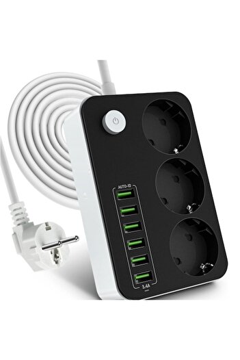 OEM Fast Charge Extension Cord, 3 Outlets, 6 USB Ports, Switch, Surge Protection, Black
