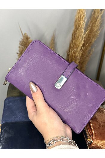 MODA Suet Women's Purple Snap Wallet - Zippered Phone, Paper and Coin Compartment
