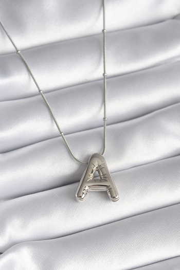 ALFA AKSESUAR 03 316L Steel Silver Color Bubble "A" Letter Model Women's Necklace - TJ-BKO8308