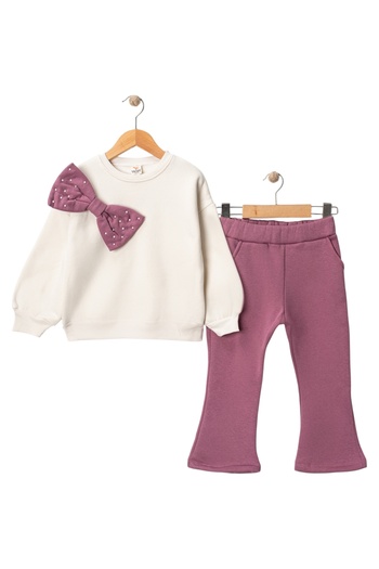 Wow colors Girls' 3D Pearl Bow Tracksuit Set |   Spanish-Style Thick Winter Pants