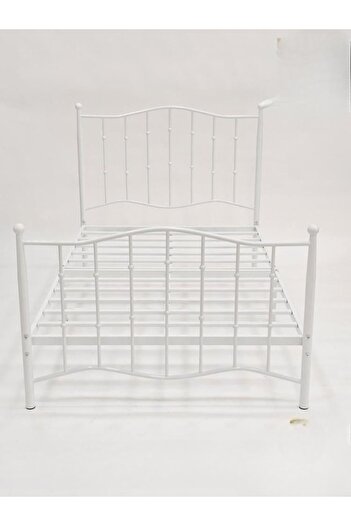 DEC57 Elegant white metal bed with a modern classic design, 120 cm