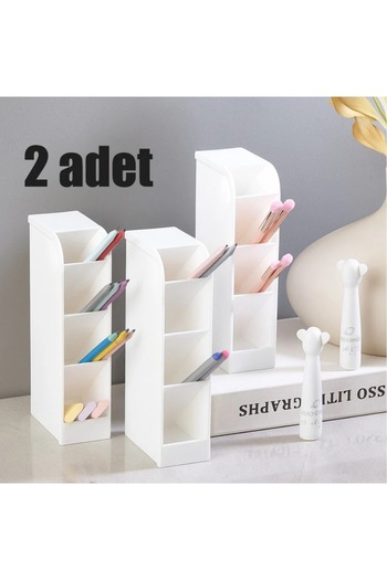 Bayev 2 Pieces Vorg 4-Compartment Multi-Purpose Desk Organizer Pen Holder-Jewelry-Makeup-Office Organizer-White