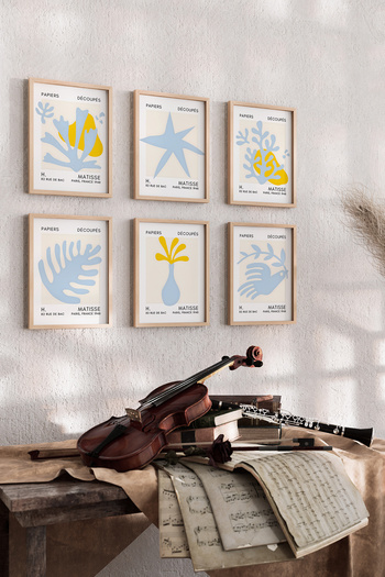 Artiera Set de picturi de perete cu rame din lemn premium din 6 piese Matisse modern, picturi minimaliste pentru camera de zi