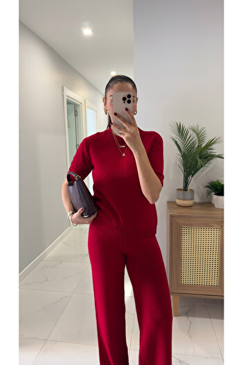 BİRCANÇİL Md Emily Red Short Sleeve Knitwear Pants Set