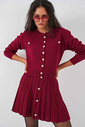Bigdart Women's Knitwear Cardigan Skirt Two-Piece Set 15942 - Burgundy