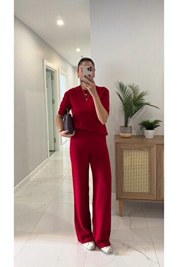 BİRCANÇİL Md Emily Red Short Sleeve Knitwear Pants Set