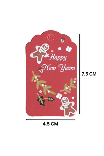 roco paper New Year's Happy New Years Written Gift Tag, New Year's Packaging Card, 50 Pieces-4,5X7.5Cm, Red