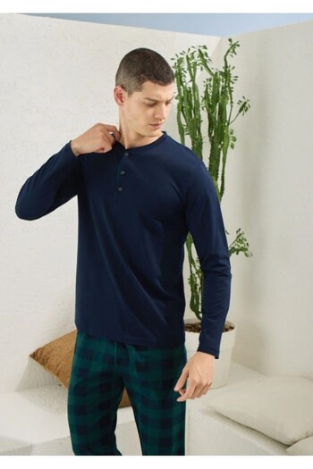 KLY Plaid Pattern Cotton Men's Pajama Set