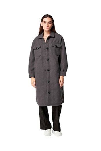 Jennyfer - Medium Length Coat with Pockets, Anthracite Gray, Size S