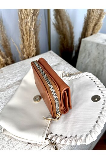 MODA Faux Leather Women's Tan Medium Size Snap Wallet - with Paper and Coin Compartments