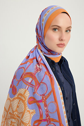 Schaless Süvarı Coat of Arms - Orange - Vierra Patterned Viscose Shawl - 70X190 cm