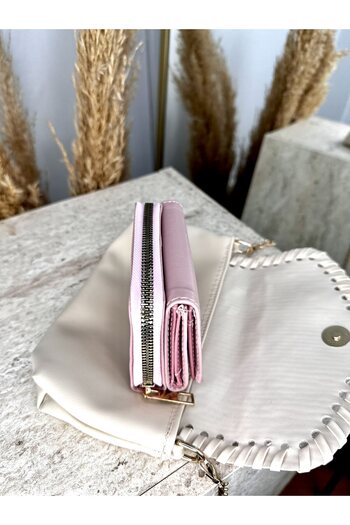 MODA Faux Leather Women's Powder Medium Size Snap Wallet - with Paper and Coin Compartments