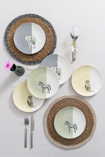RUBİ PORSELEN 6-Piece Savanda Safari Themed Cake Plate Set 20cm - Breakfast & Dessert Presentation