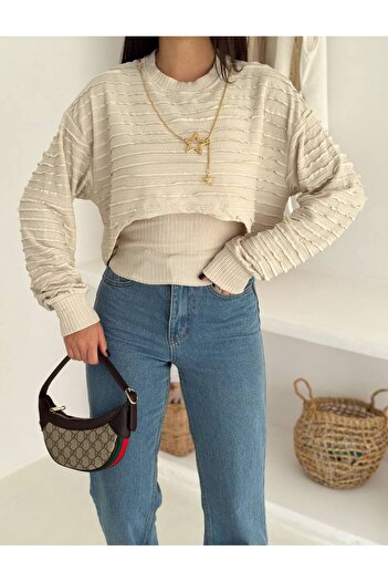 Noa Noa Ruffled Double Set Sweatshirt with Necklace