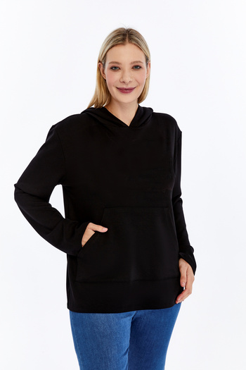 Curvy Trend Plus Size Hooded Pocket Soft Flowy Fabric Sweatshirt