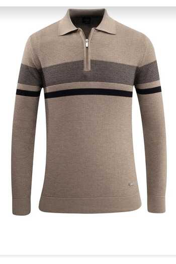 güncüoğlu Polo Collar Zippered Honeycomb Patterned Steel Knitted Men's Sweater