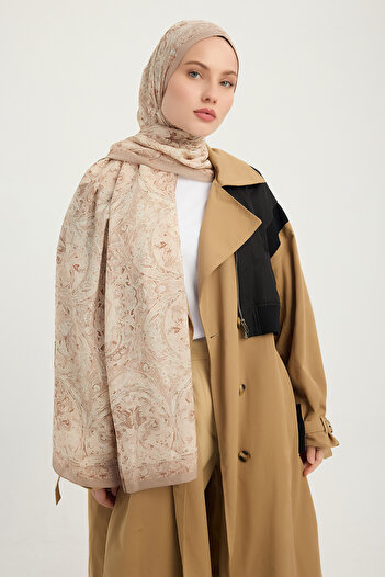 Schaless Eternal Palaces - Beige - Vierra Patterned Viscose Shawl - 70X190 cm