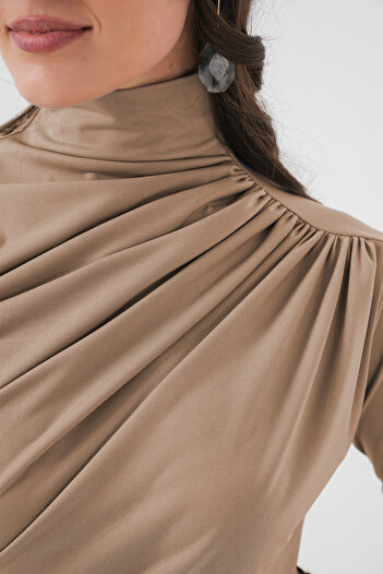 Bigdart 925 Gathered Detail Sandy Blouse - Beige