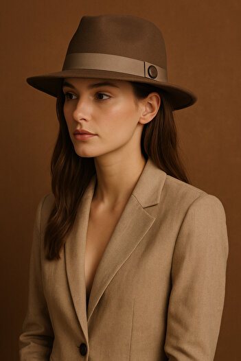 HatClub Exclusive Women's Khaki Panama Fedora Adjustable Hat from the Model Category