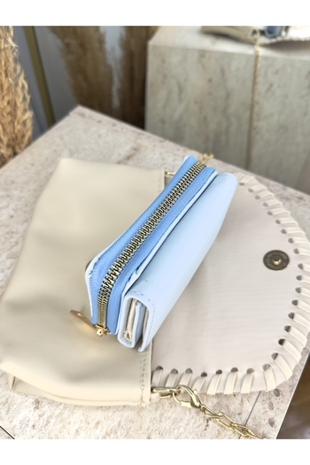 MODA Faux Leather Women's Baby Blue Medium Snap Wallet - with Paper and Coin Compartments