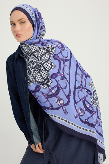 Schaless Sultan's Coat of Arms - Blue - Vierra Patterned Viscose Shawl - 70X190 cm