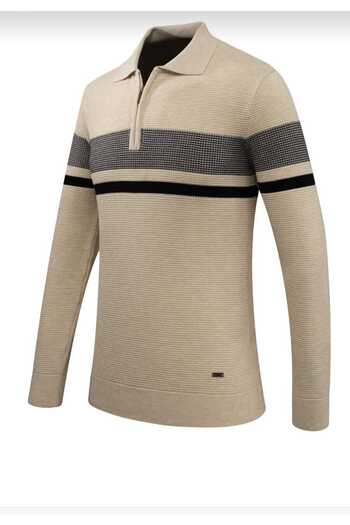 güncüoğlu Polo Collar Zippered Honeycomb Patterned Steel Knitted Men's Sweater