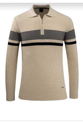 güncüoğlu Polo Collar Zippered Honeycomb Patterned Steel Knitted Men's Sweater